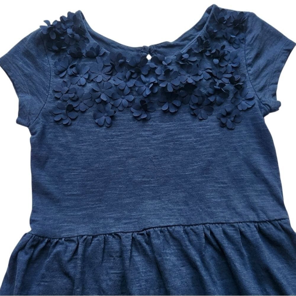 GAP Kid's Girls Blue Jersey Dress Short Sleeve with Flowers 3D Size Large - Picture 3 of 9